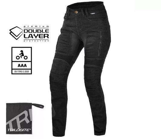 Trilobite Parado Doublelayer AAA ženske moto traperice SLIM FIT crne